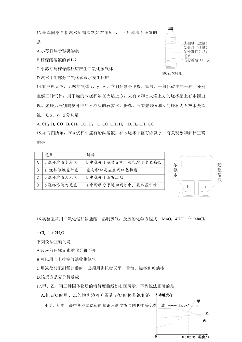 【中考历年真题】2014年潍坊市中考化学试卷及答案.doc