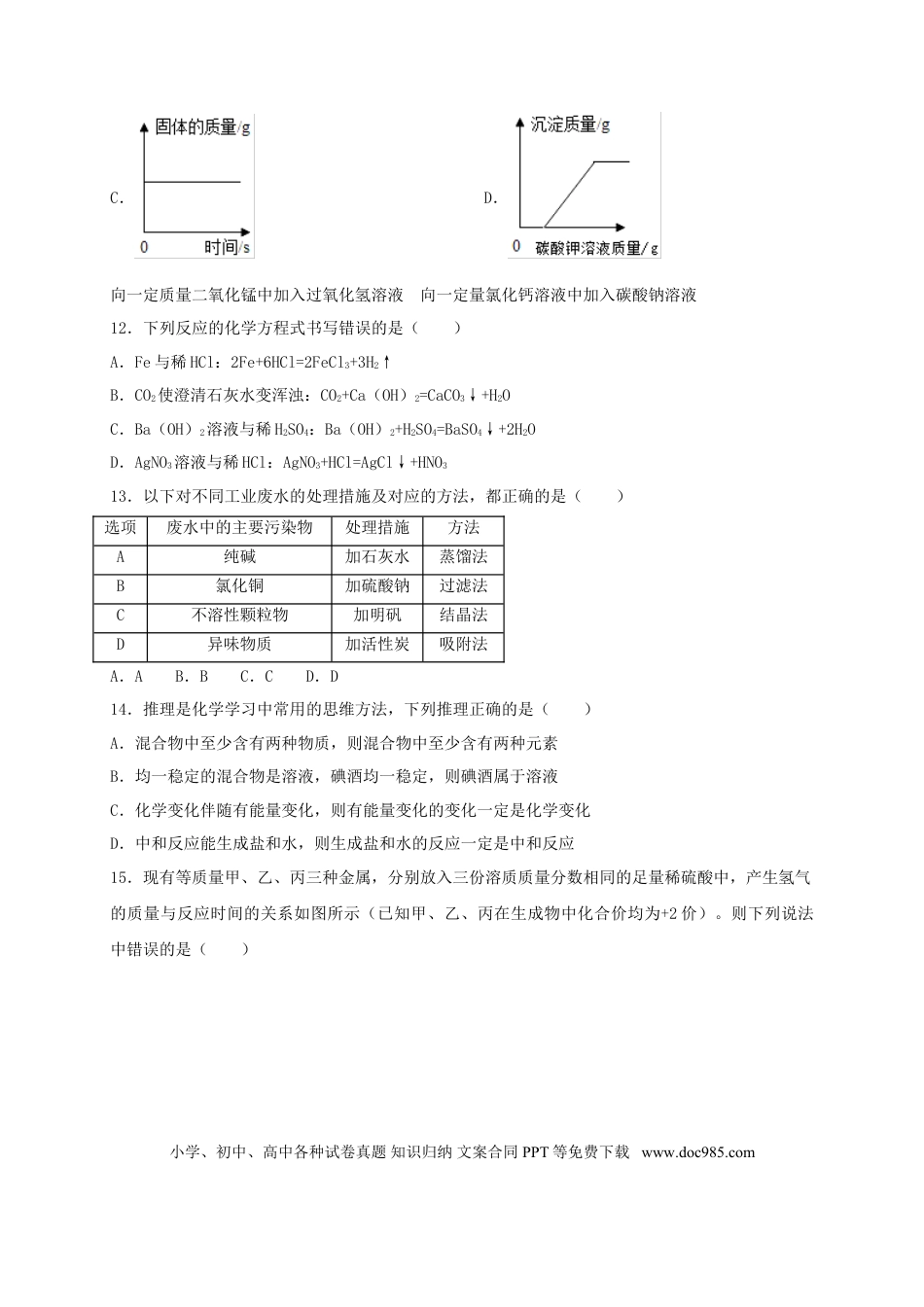 【中考历年真题】四川省自贡市2018年中考化学真题试题（含答案）.doc