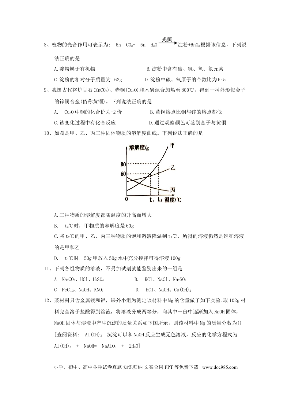 【中考历年真题】四川省广安市2018年中考理综（化学部分）真题试题（含答案）.doc
