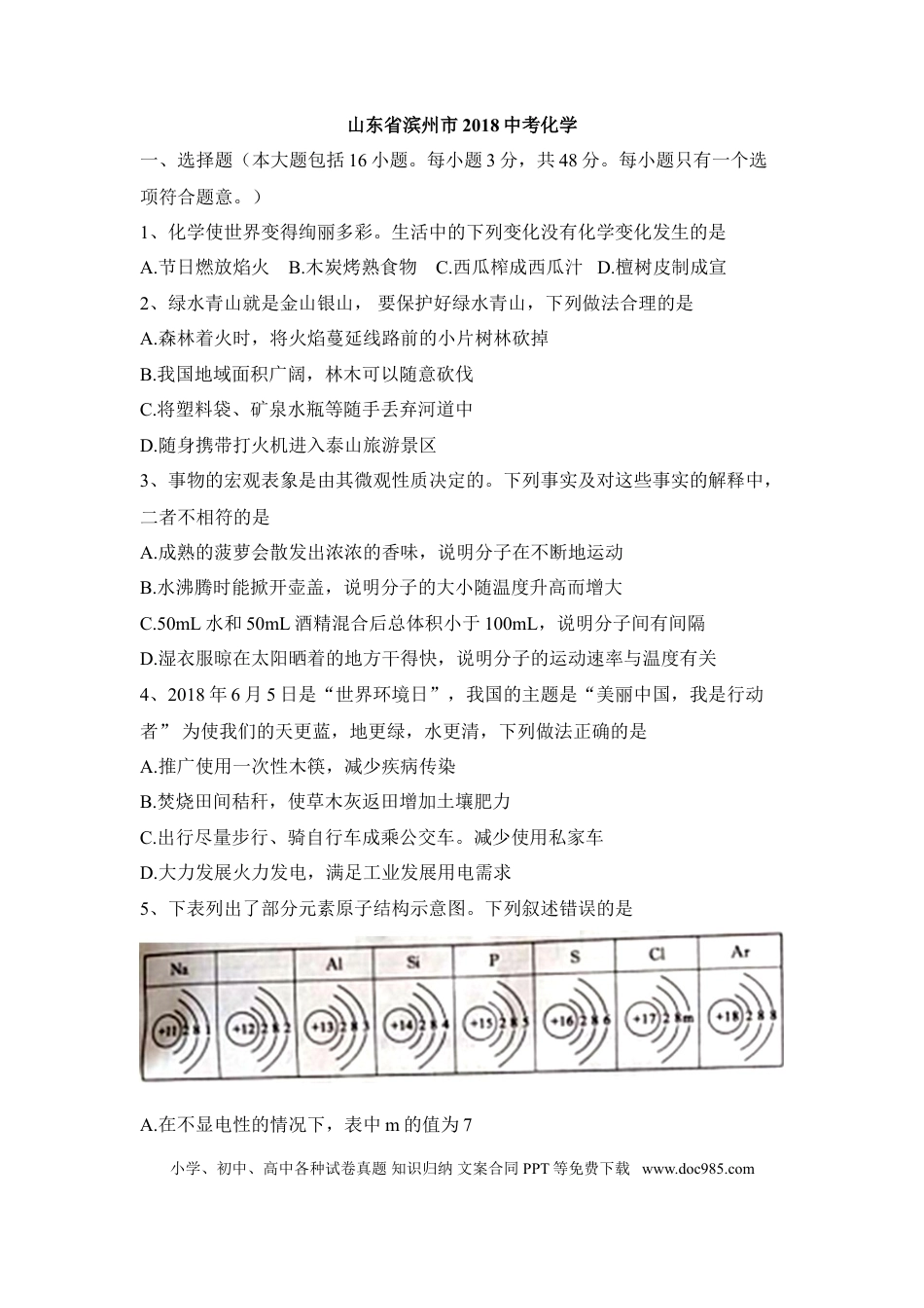【中考历年真题】2018年滨州市中考化学试卷.doc