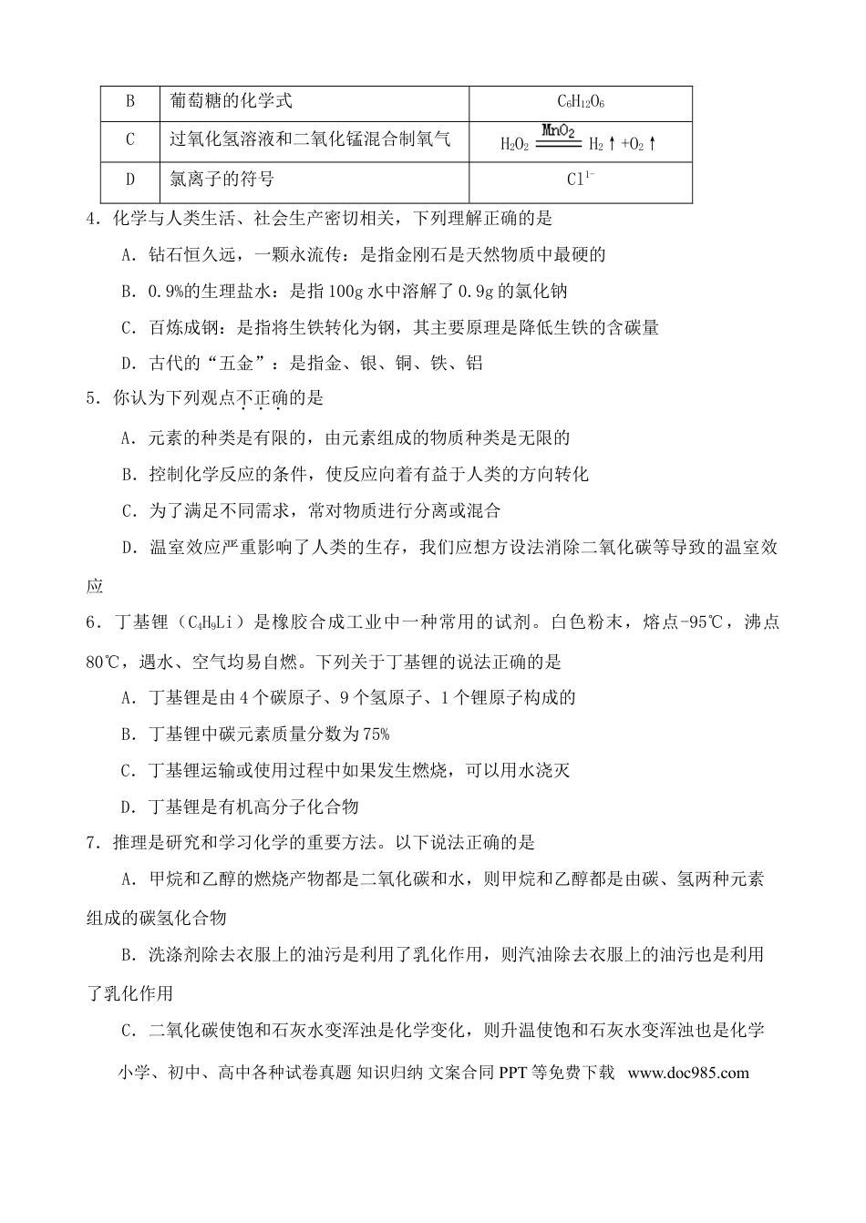 【中考历年真题】山东省东营市2018年中考化学真题试题（含答案）.doc