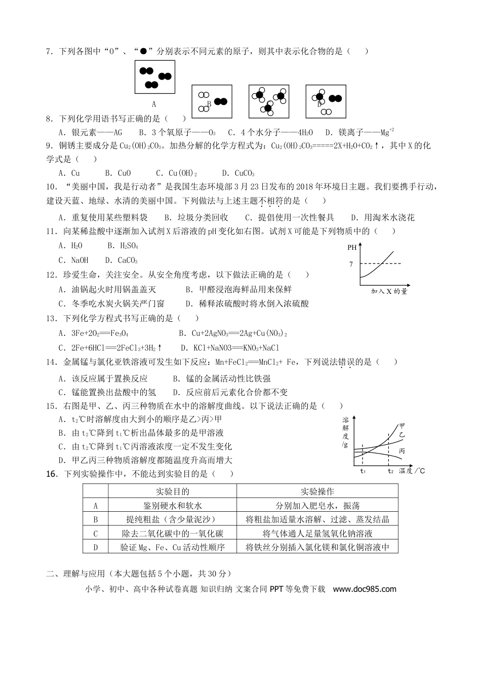 【中考历年真题】山东省德州市2018年中考化学真题试题（含答案）.doc