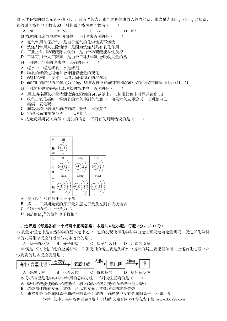【中考历年真题】2014年山东省青岛市中考化学试题及答案.doc
