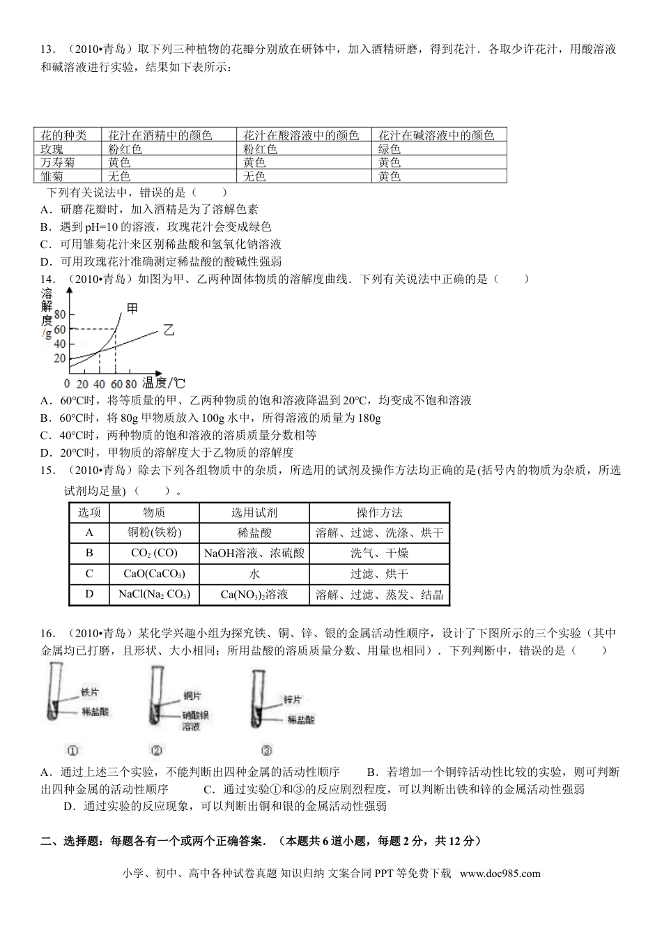 【中考历年真题】2010年山东省青岛市中考化学试题及答案.doc