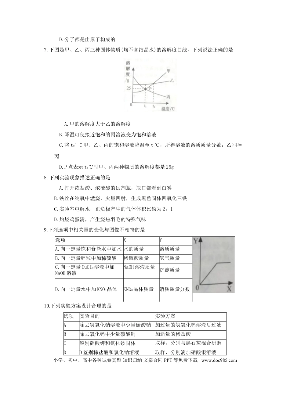 【中考历年真题】江苏省宿迁市2018年中考化学真题试题（含答案）.doc