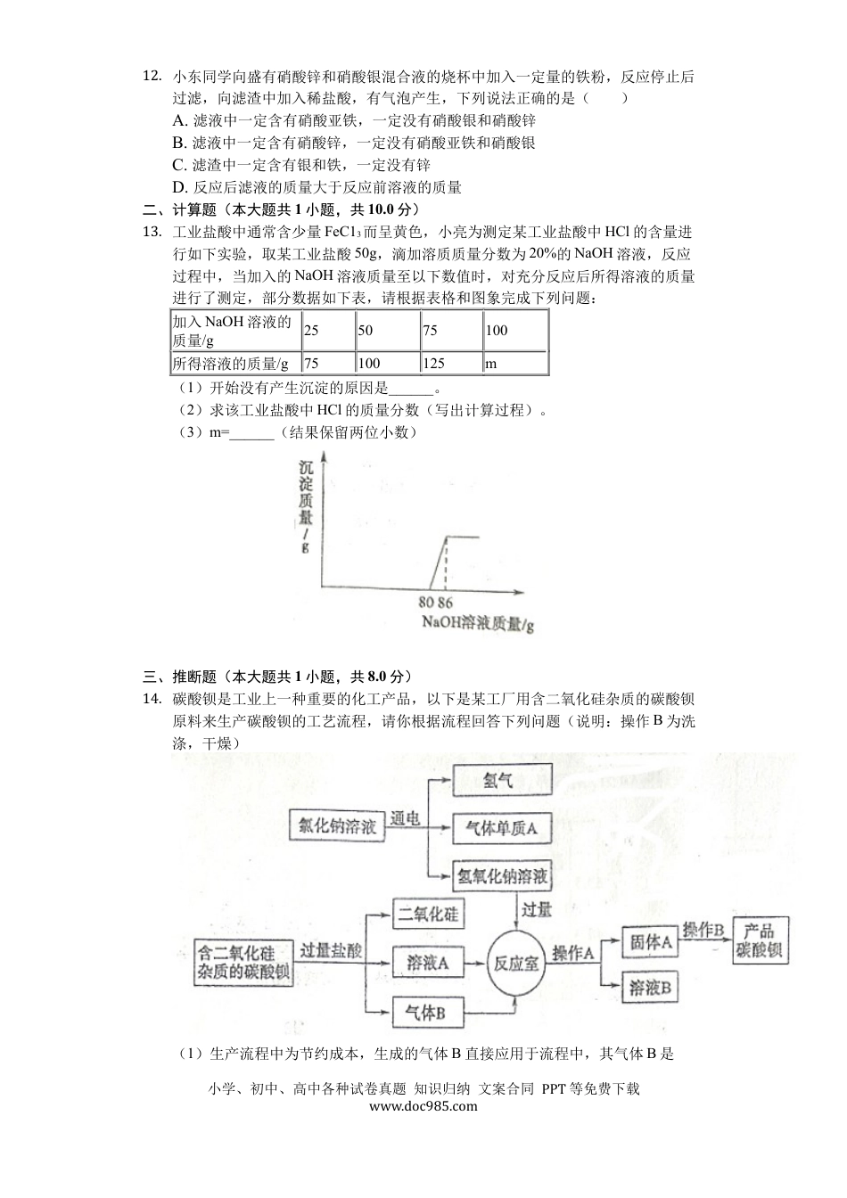 【中考历年真题】2019年山东省东营市化学中考试题及答案.docx
