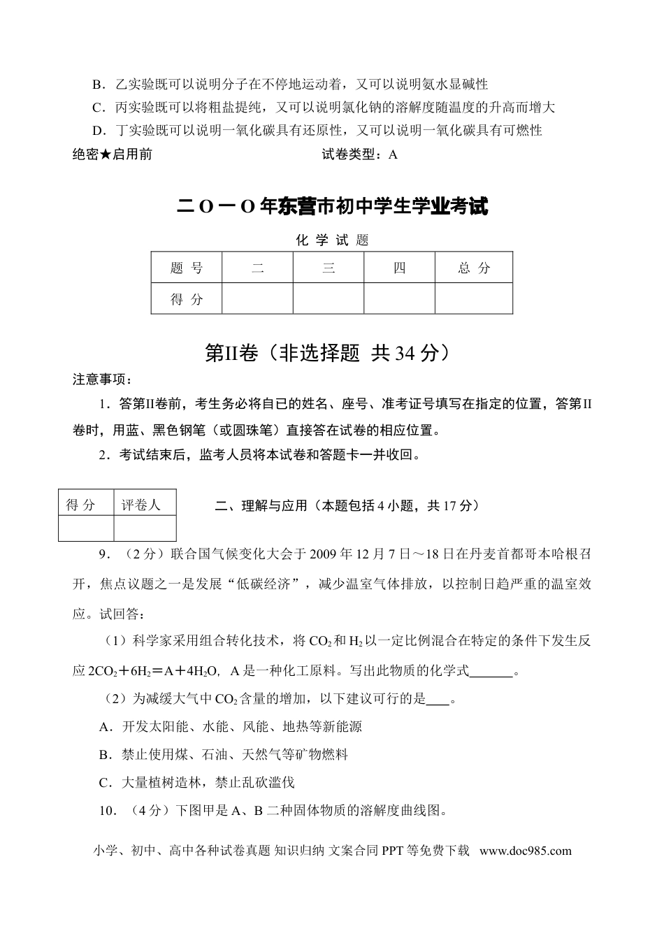 【中考历年真题】2010年山东省东营市化学中考试题及答案.doc