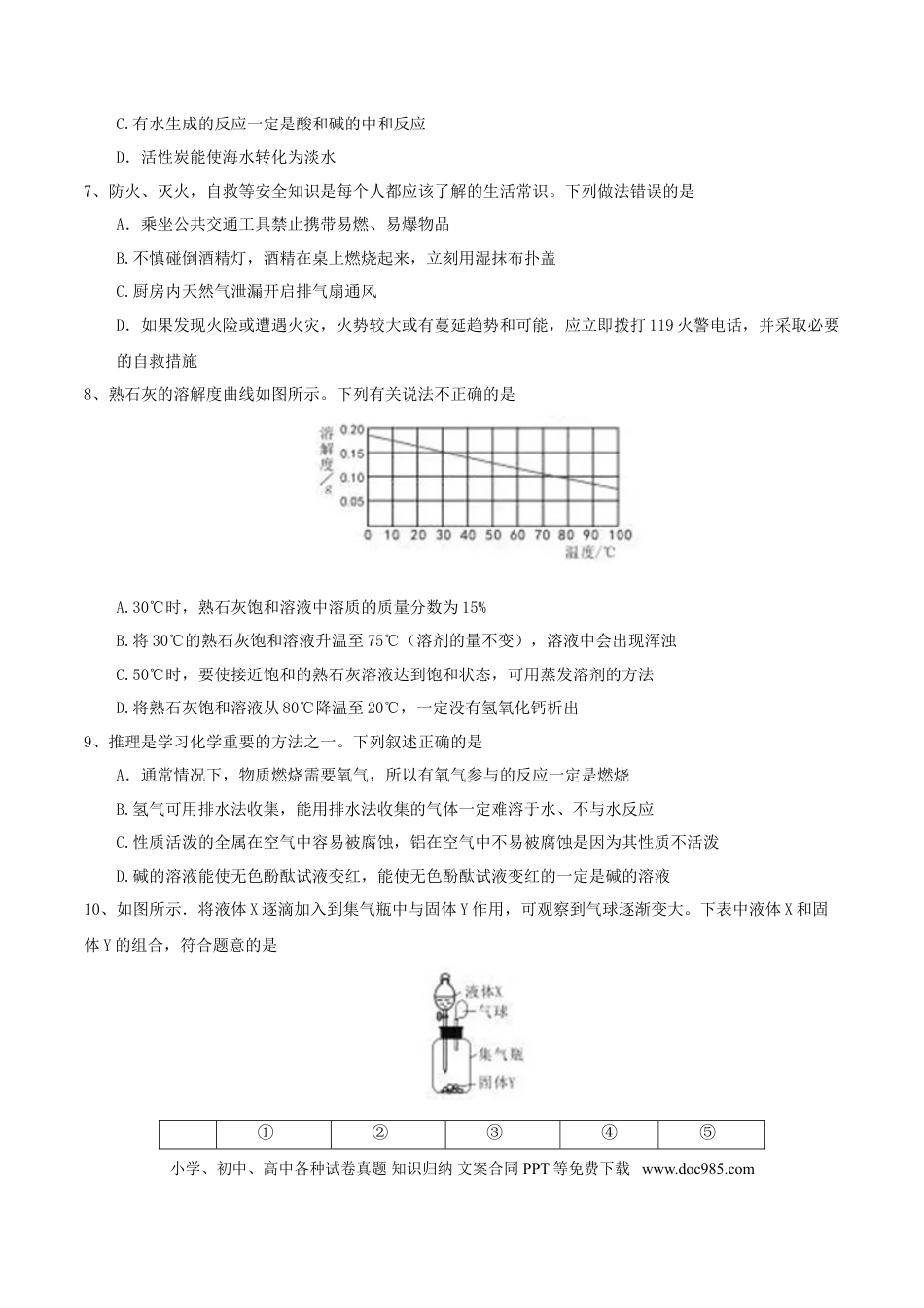 【中考历年真题】新疆乌鲁木齐市2017年中考化学真题试题（含答案）.doc