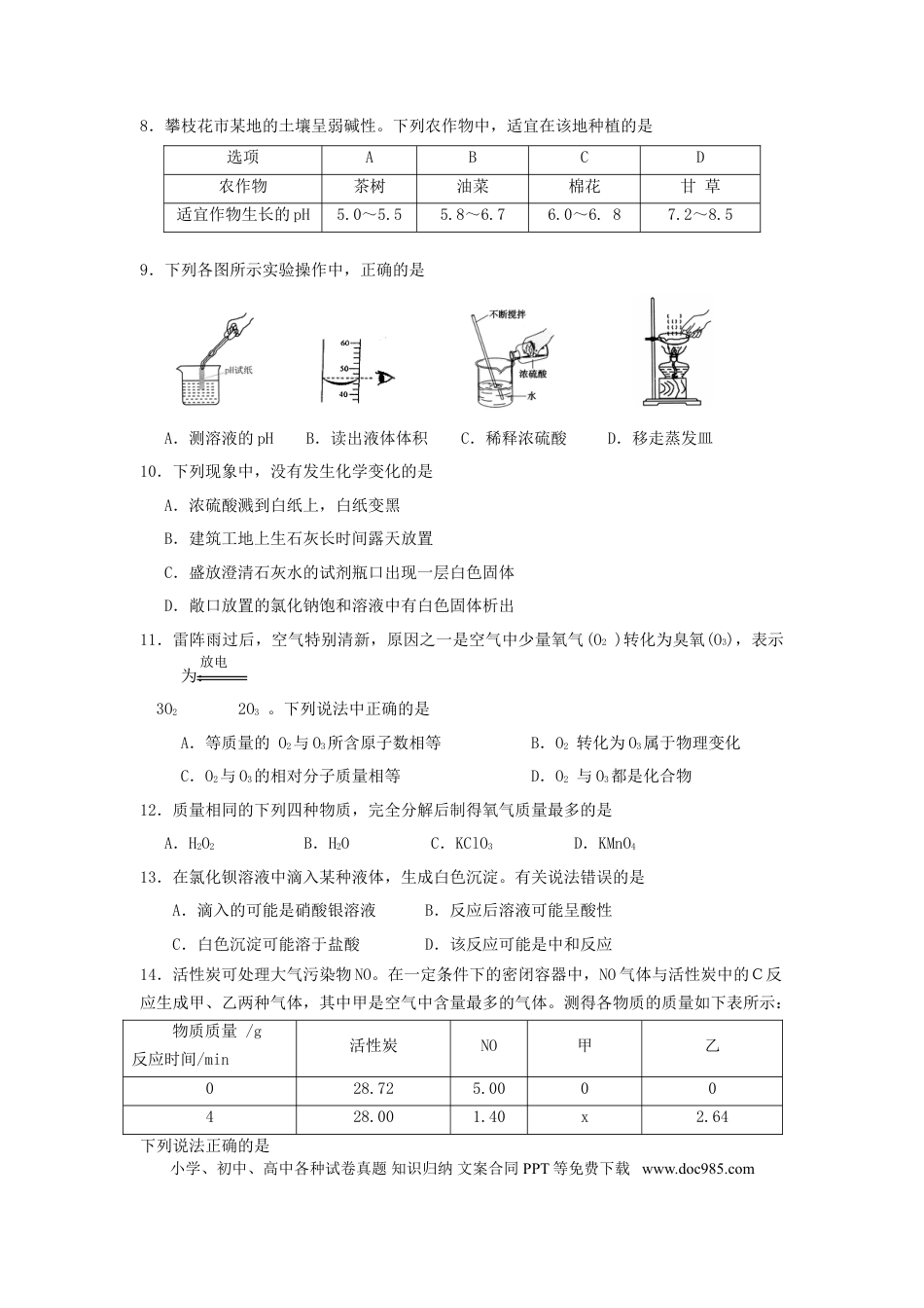 【中考历年真题】四川省攀枝花市2017年中考化学真题试题（含答案）.doc