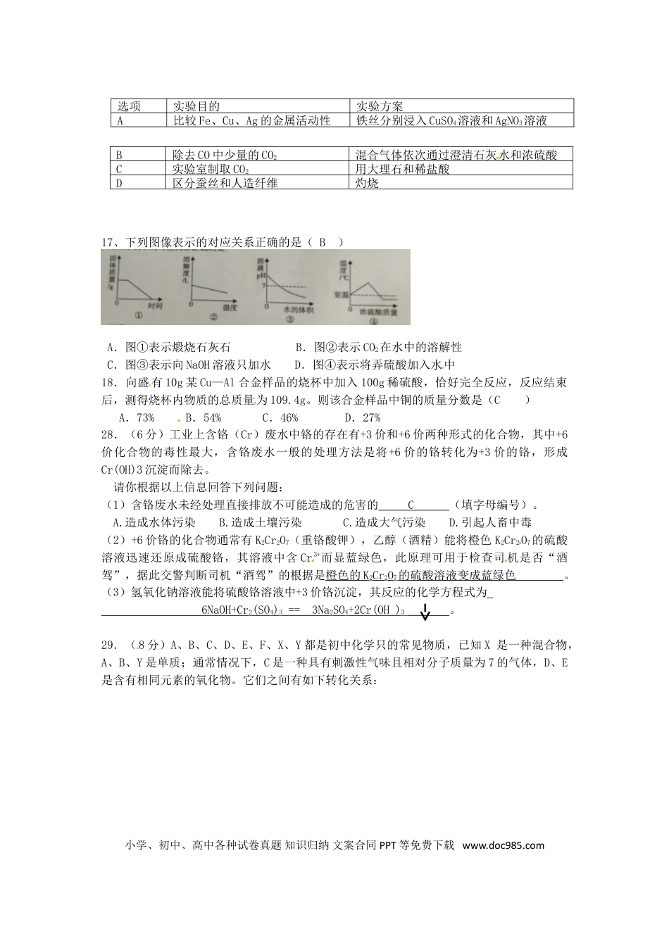 【中考历年真题】四川省德阳市2017年中考化学真题试题（含答案）.doc