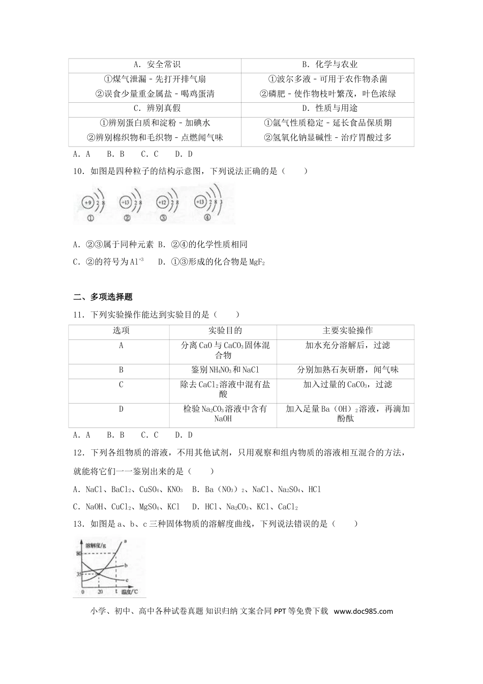 【中考历年真题】山东省烟台市2017年中考化学真题试题（含解析）.doc