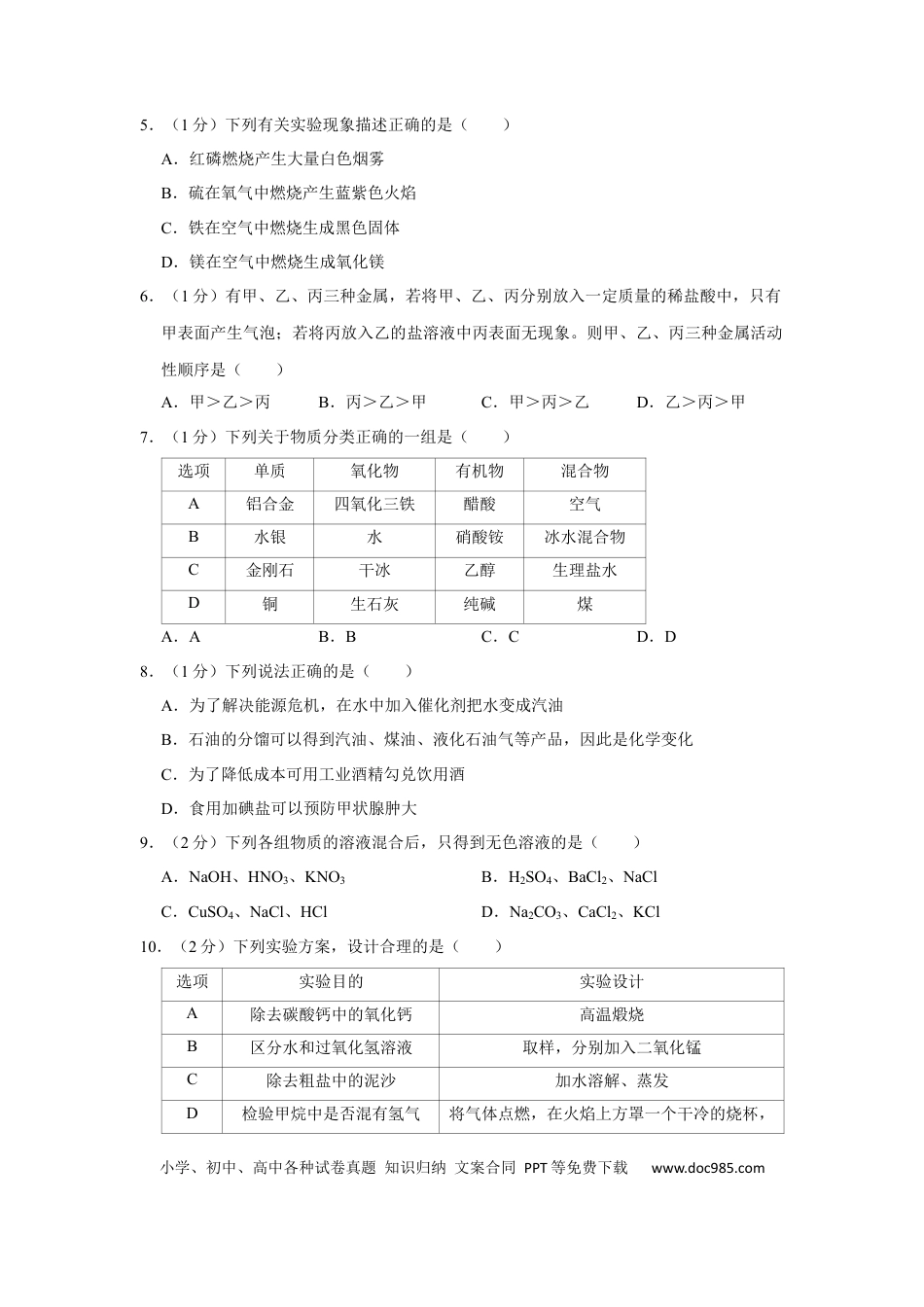 【中考历年真题】2019年辽宁省锦州市中考化学试题（空白卷）.docx