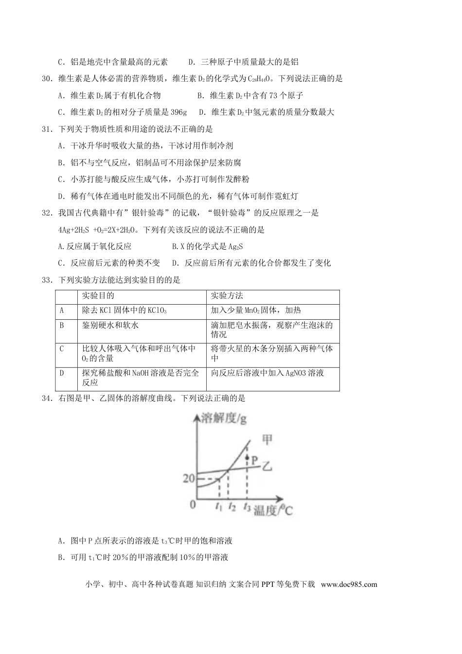 【中考历年真题】江苏省连云港市2017年中考化学真题试题（含答案）.doc