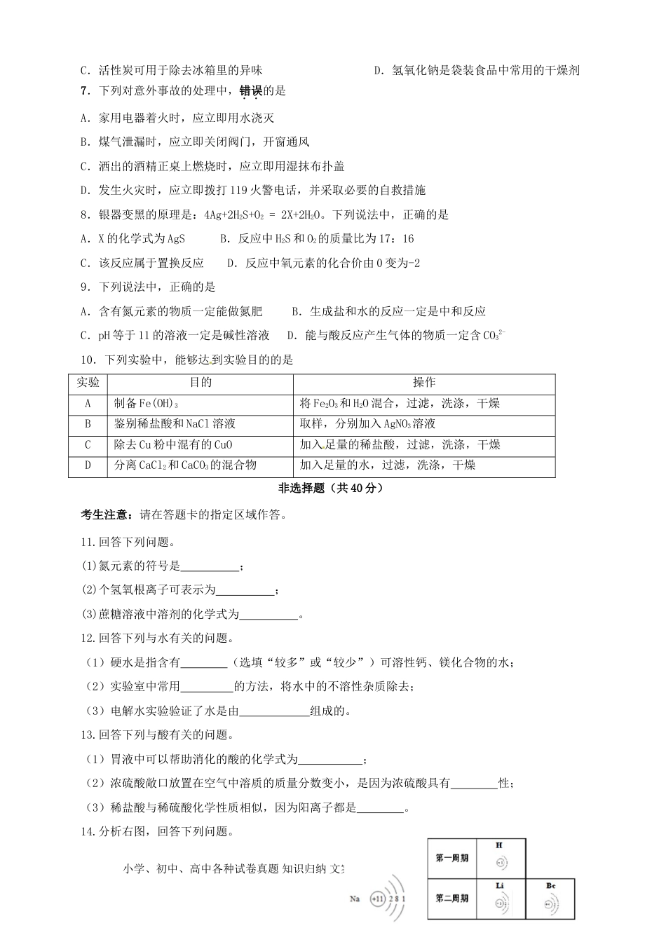 【中考历年真题】吉林省长春市2017年中考化学真题试题（含答案）.doc