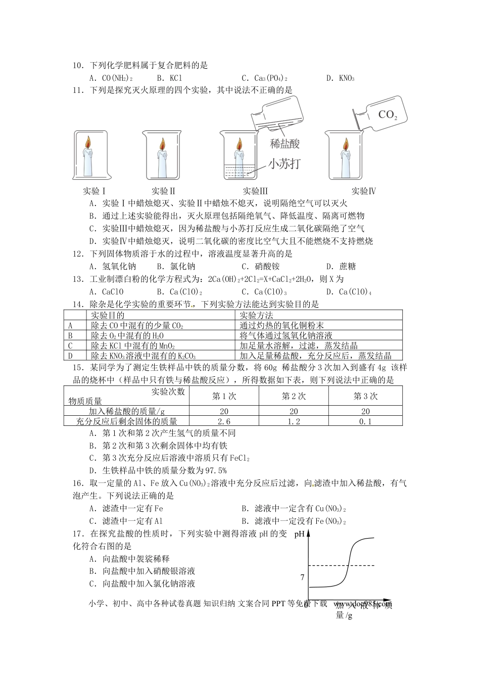 【中考历年真题】湖北省宜昌市2017年中考化学真题试题（含答案）.doc