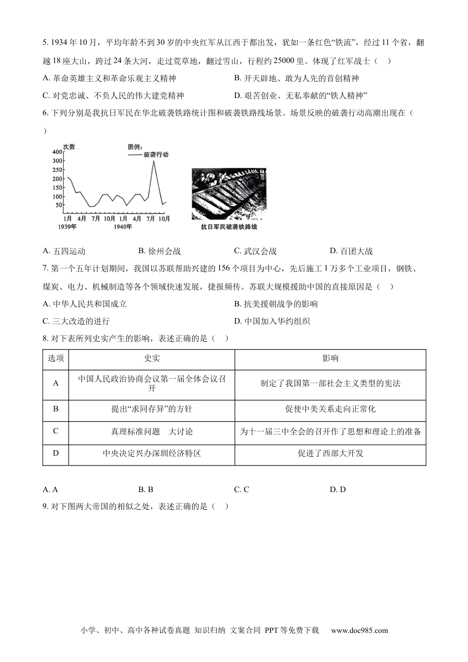 【中考历年真题】精品解析：2024年陕西省中考历史真题（A卷）（原卷版）.docx