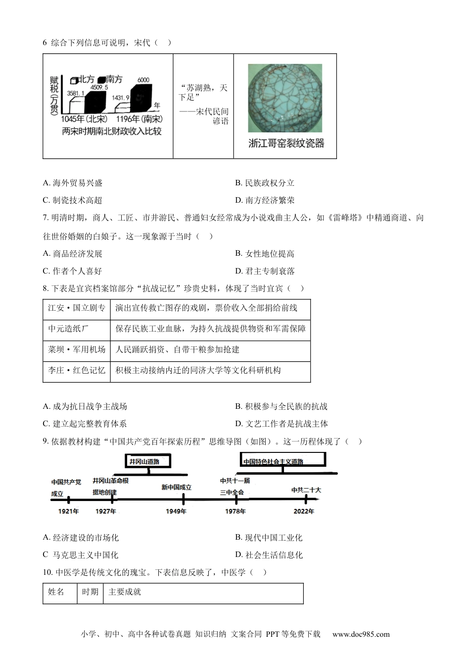 【中考历年真题】精品解析：2023年四川省宜宾市中考历史真题（原卷版）.docx