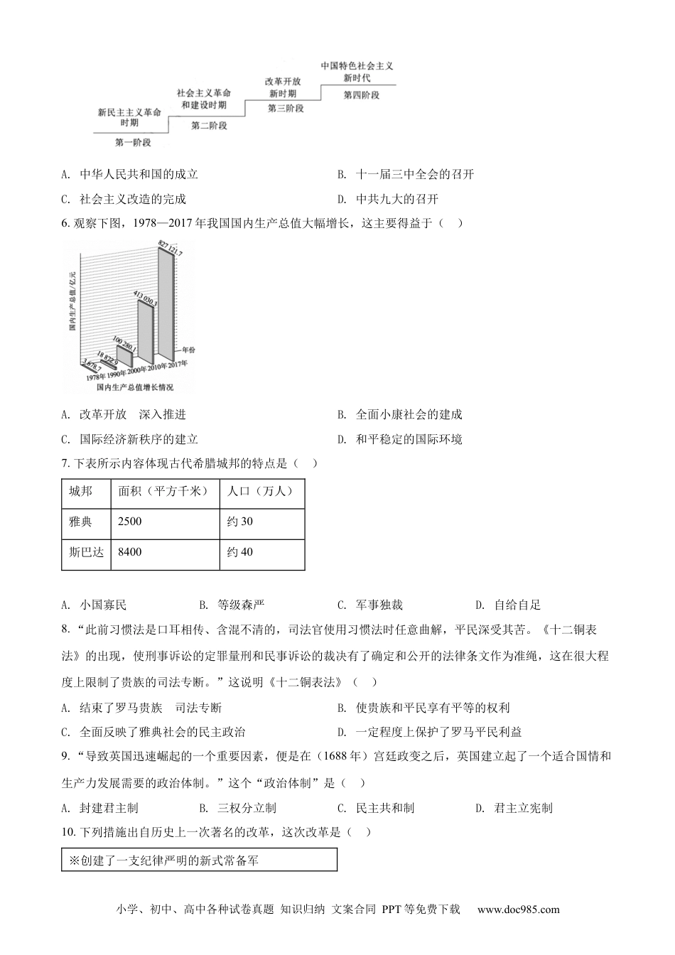 【中考历年真题】精品解析：2022年山东省泰安市中考历史真题（原卷版）.docx