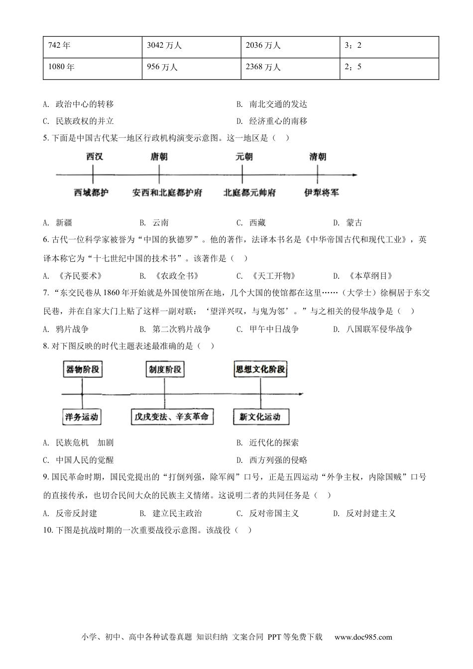 【中考历年真题】精品解析：2022年山东省菏泽市中考历史真题（原卷版）.docx