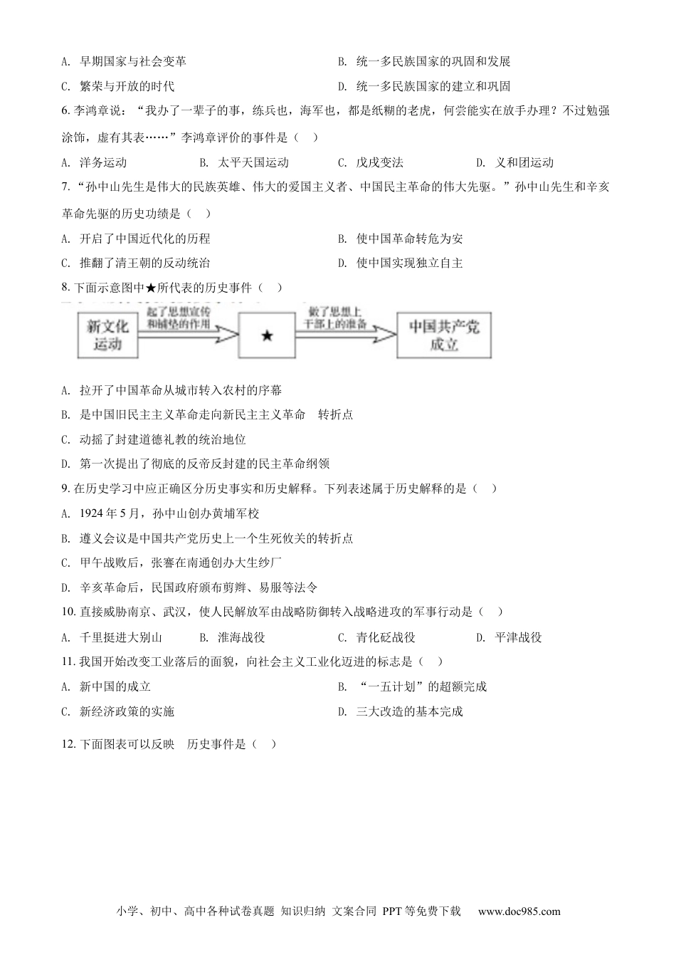 【中考历年真题】精品解析：2022年辽宁省盘锦市中考历史真题（原卷版）.docx