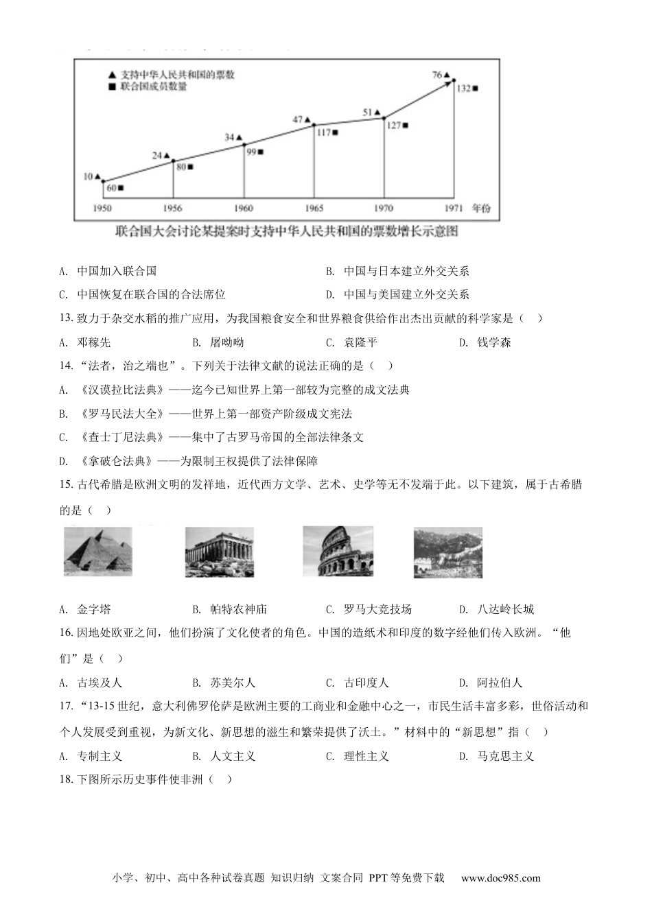 【中考历年真题】精品解析：2022年辽宁省盘锦市中考历史真题（原卷版）.docx