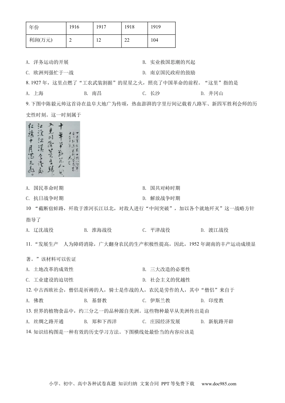 【中考历年真题】精品解析：2022年江苏省盐城市中考历史真题（原卷版）.docx