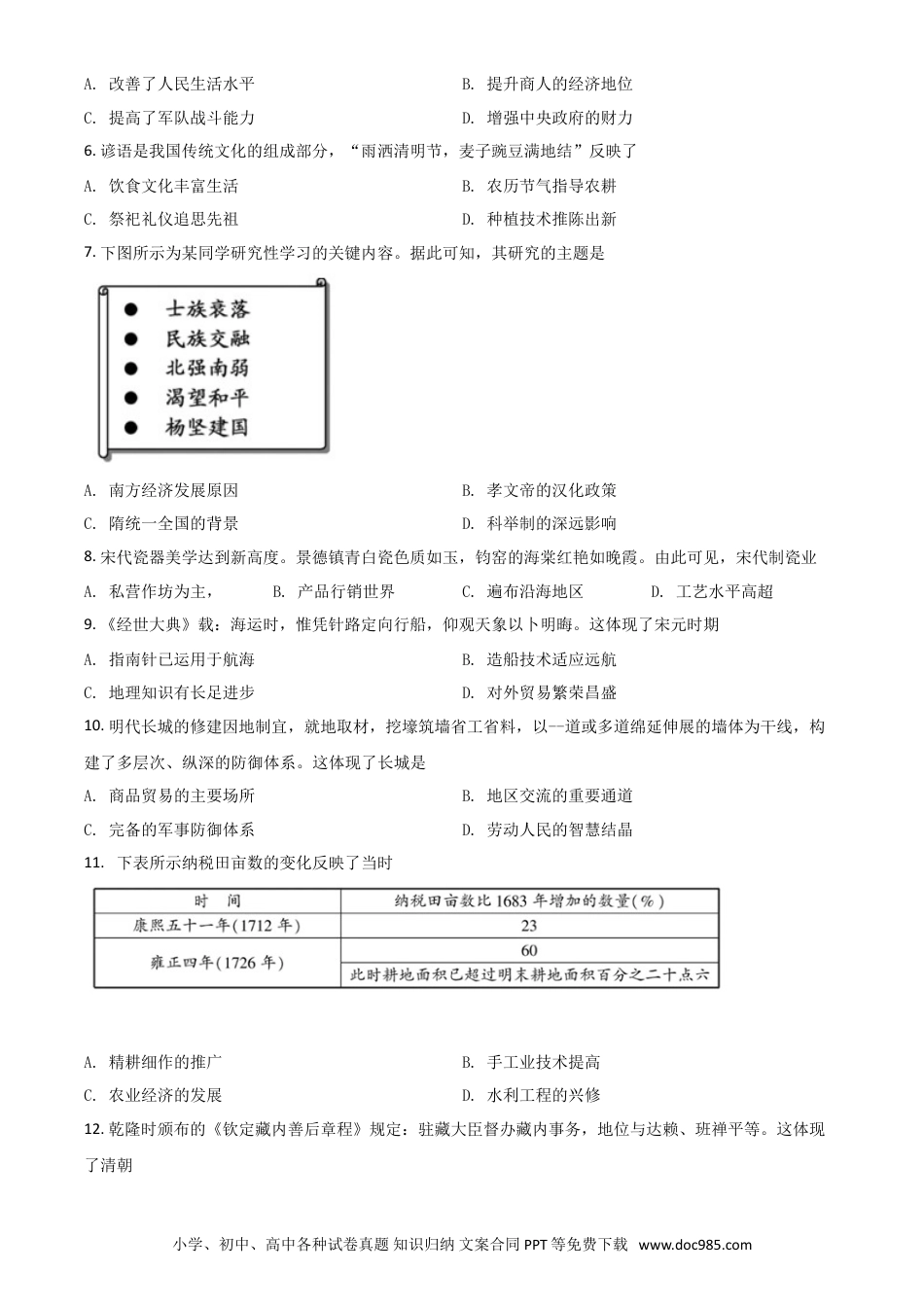 【中考历年真题】福建省2021年中考历史试题（原卷版）.doc
