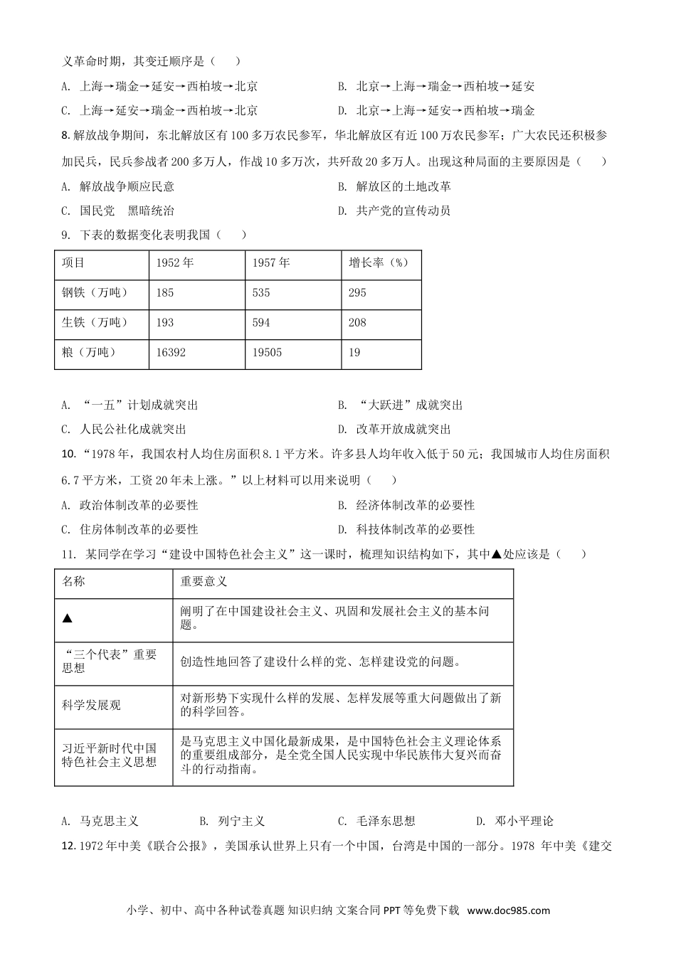 【中考历年真题】内蒙古自治区赤峰市2021年中考历史试题（原卷版）.doc