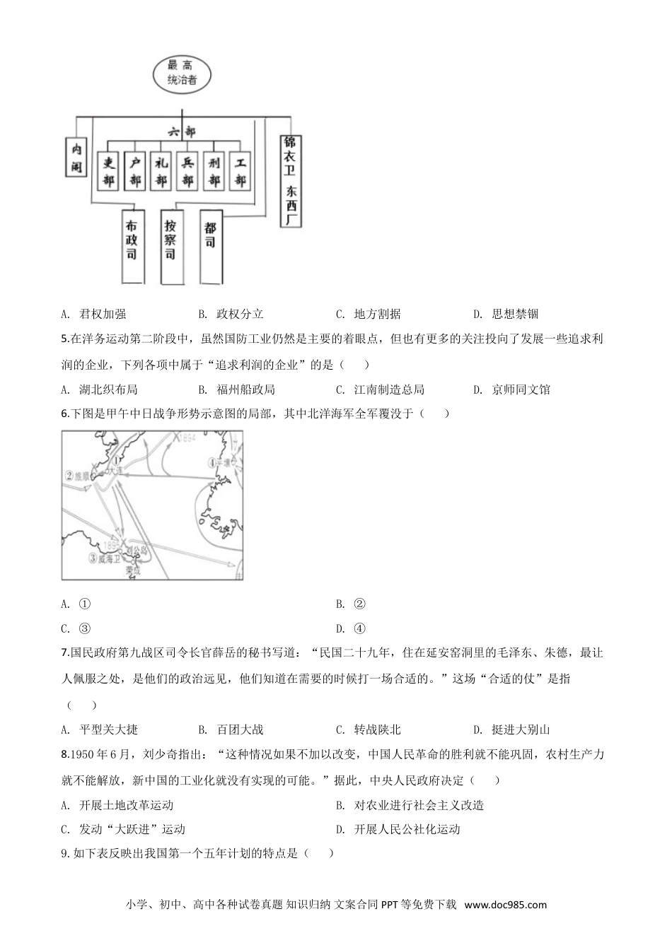【中考历年真题】精品解析：山东省威海市2020年中考历史试题（原卷版）.doc