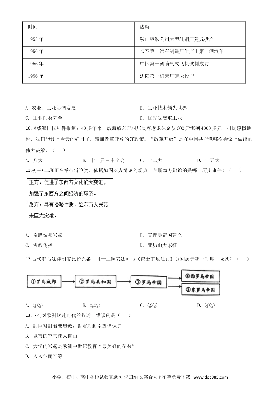 【中考历年真题】精品解析：山东省威海市2020年中考历史试题（原卷版）.doc