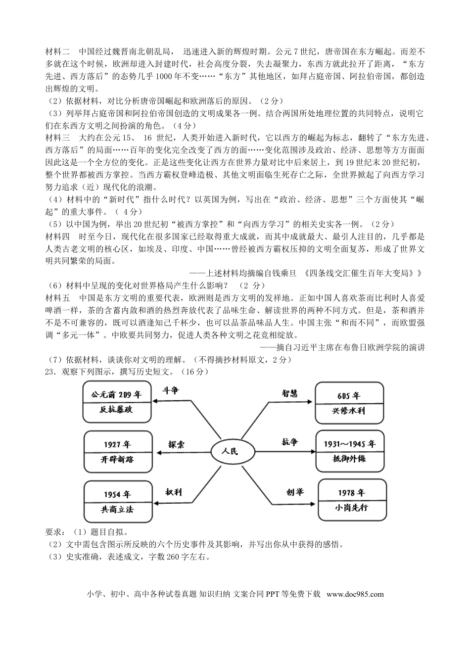 【中考历年真题】吉林省长春市2019年中考历史真题试题（含解析）.doc
