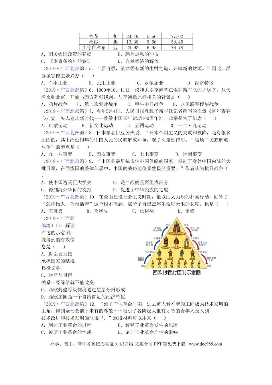 【中考历年真题】广西北部湾经济区2019年中考历史真题试题.doc