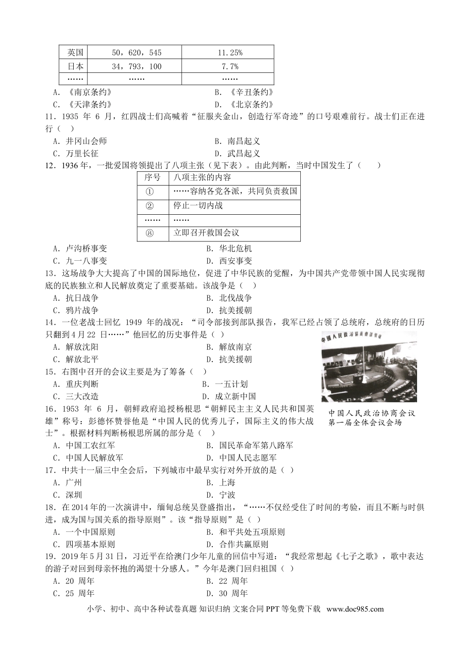 【中考历年真题】广东省深圳市2019年中考历史真题试题.doc