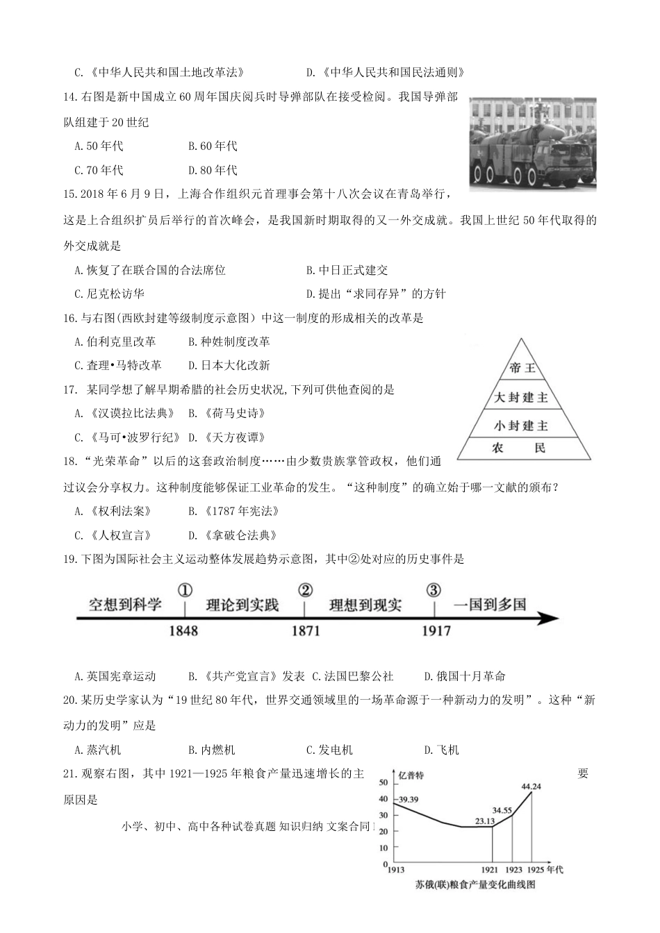 【中考历年真题】山东省德州市2018年中考历史真题试题（含答案）.doc