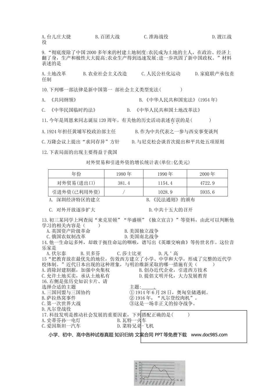 【中考历年真题】江苏省宿迁市2018年中考历史真题试题（含答案）.doc