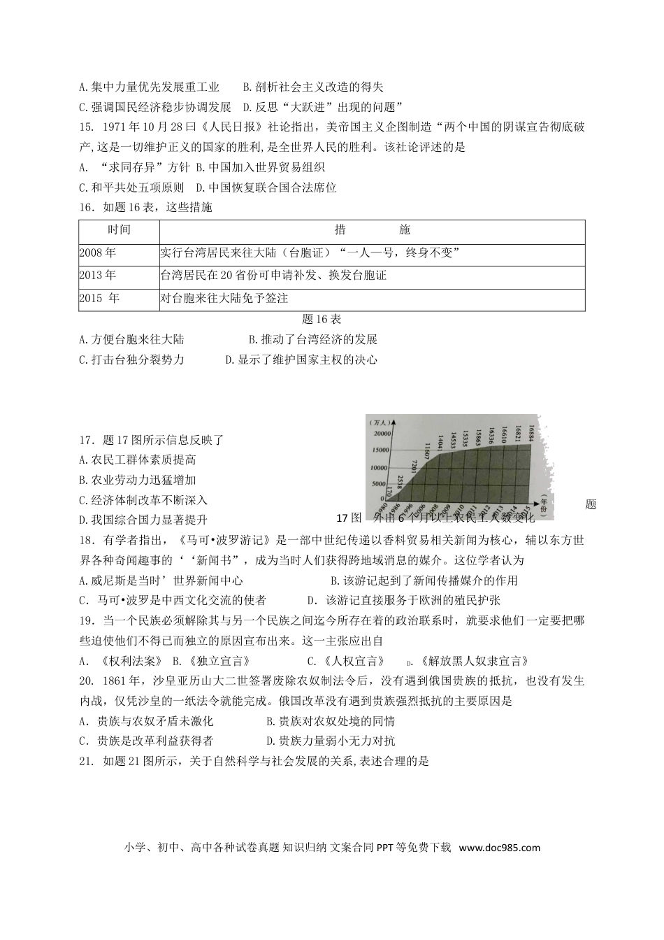 【中考历年真题】广东省2018年中考历史真题试题（含答案）.doc