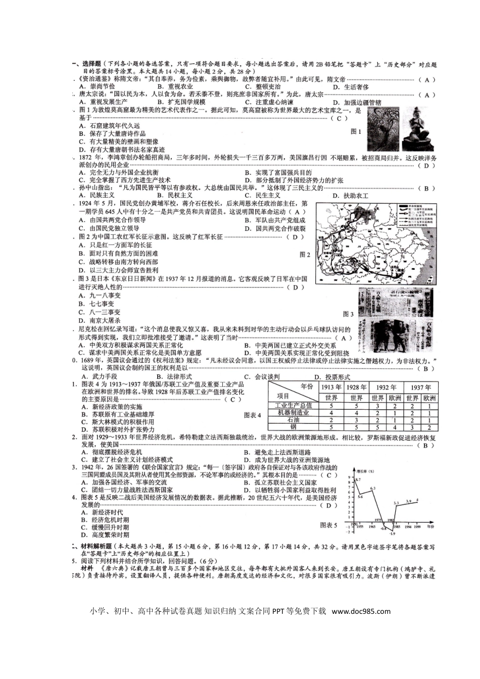 【中考历年真题】广西贺州市2017年中考历史真题试题（扫描版，含答案）.doc