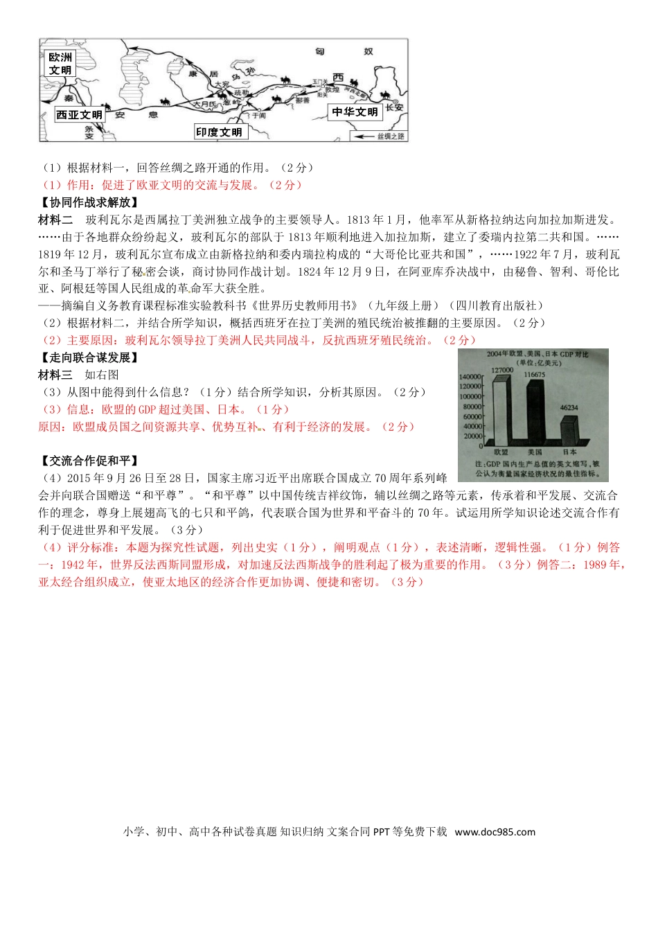 【中考历年真题】江西省2016年中考历史真题试题（含答案）.doc