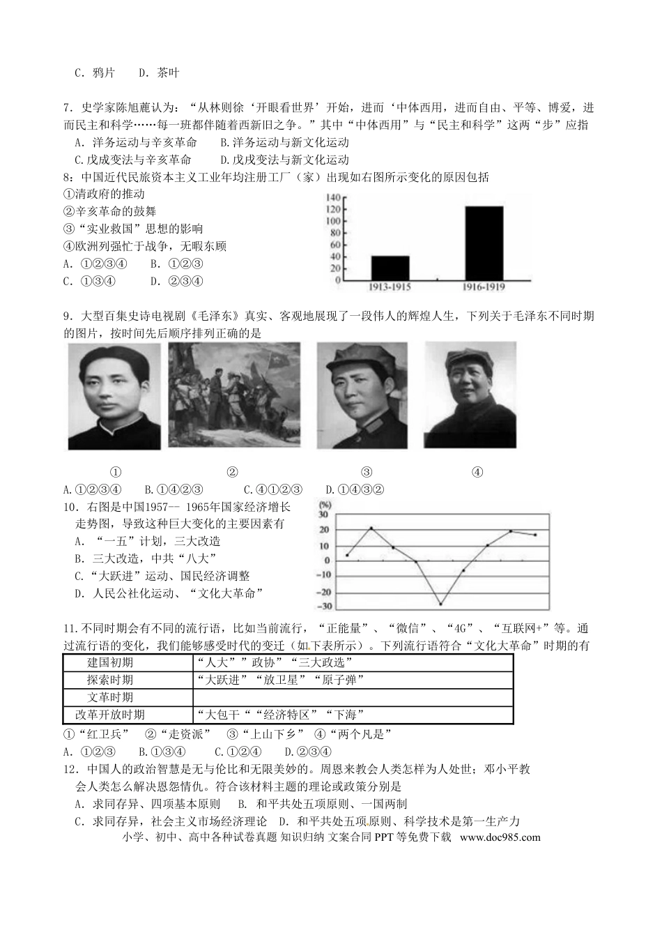 【中考历年真题】江苏省苏州市2016年中考历史真题试题（含扫描答案）.doc