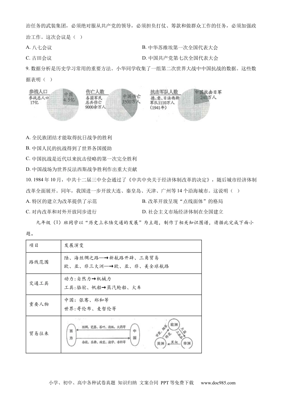 【中考历年真题】精品解析：2024年山西省中考历史试题（原卷版） (1).docx