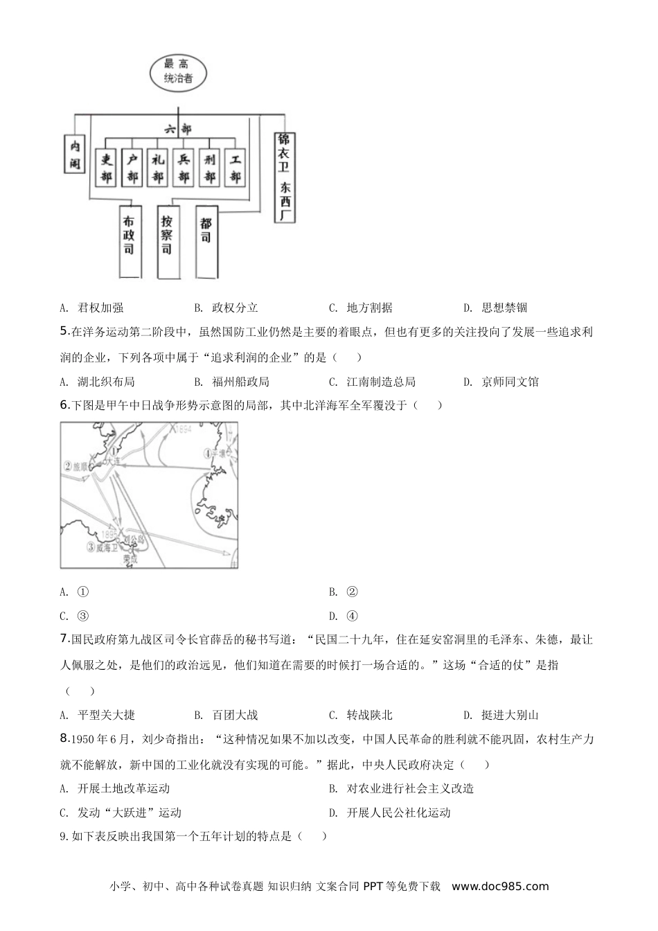 【中考历年真题】山东省威海市2020年中考历史试题（学生版）.doc