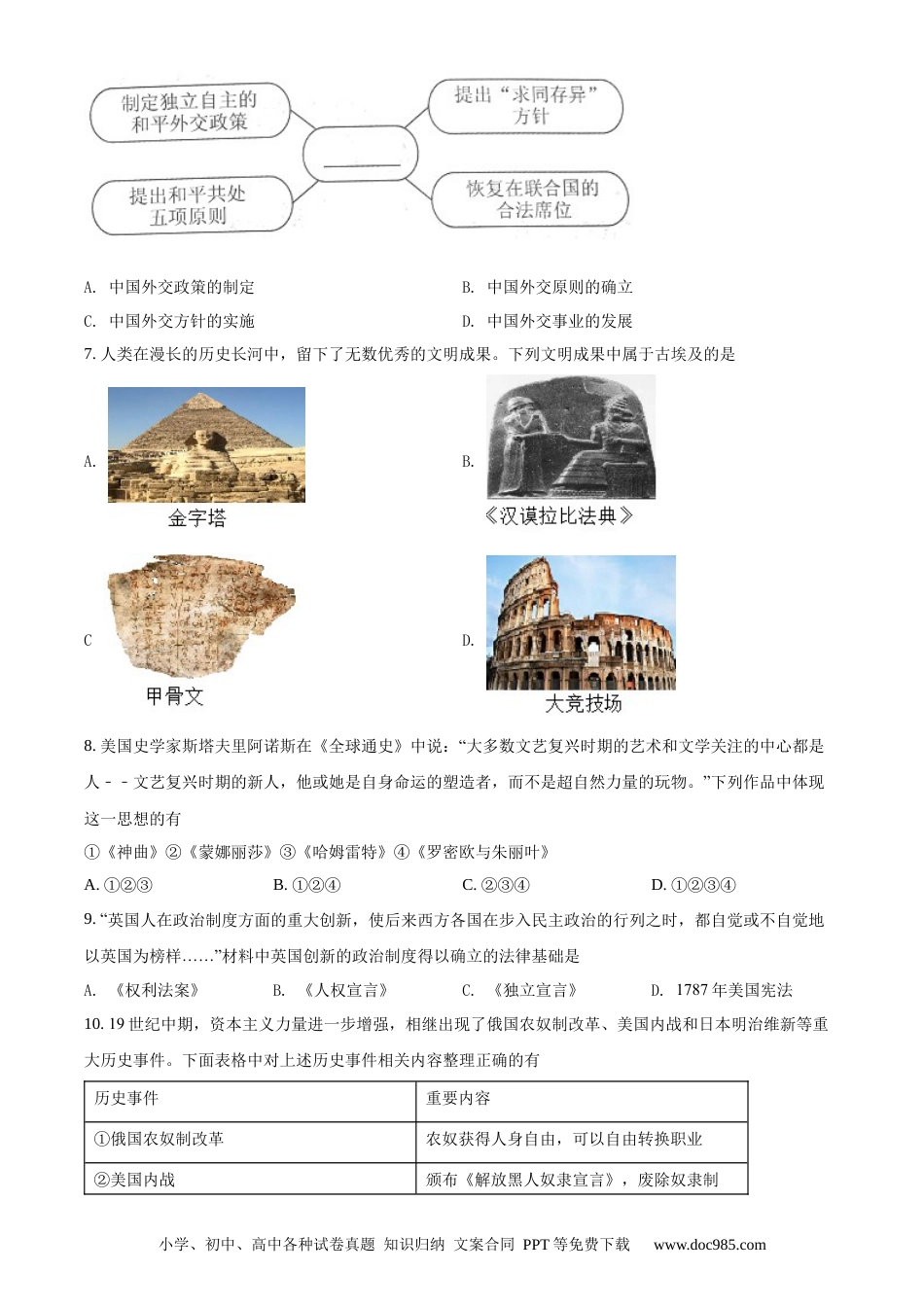 【中考历年真题】精品解析：2020年辽宁省大连市中考历史试题（原卷版）.docx