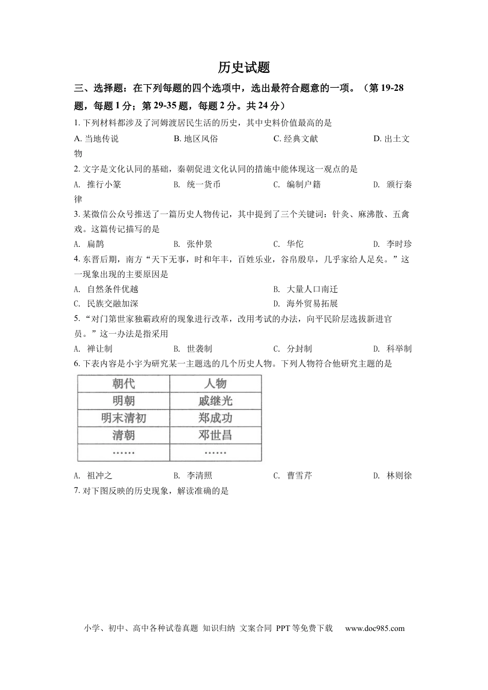 【中考历年真题】精品解析：2022年江苏省连云港市中考历史试题（原卷版） (1).docx