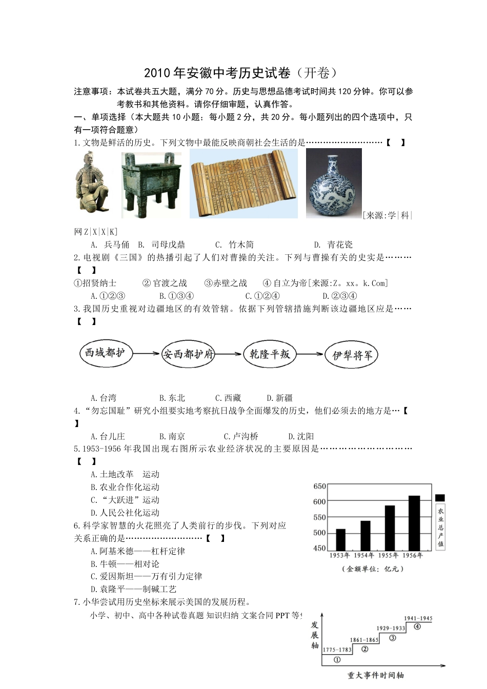 【中考历年真题】2010年安徽省历史中考试题及答案.doc