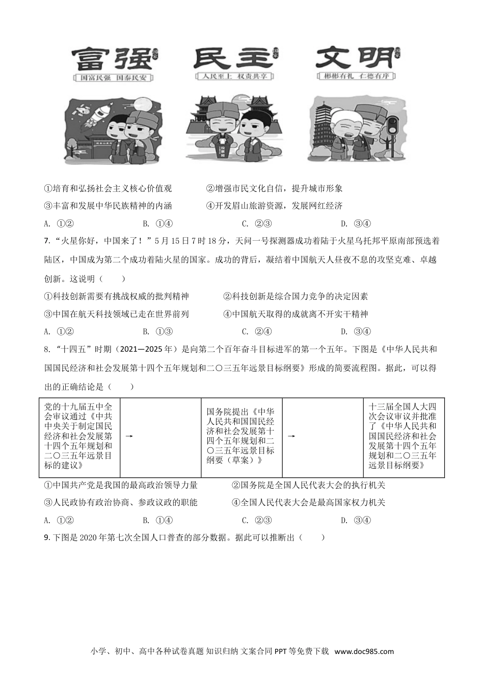 【中考历年真题】四川省眉山市2021年中考道德与法治真题（原卷版）.doc