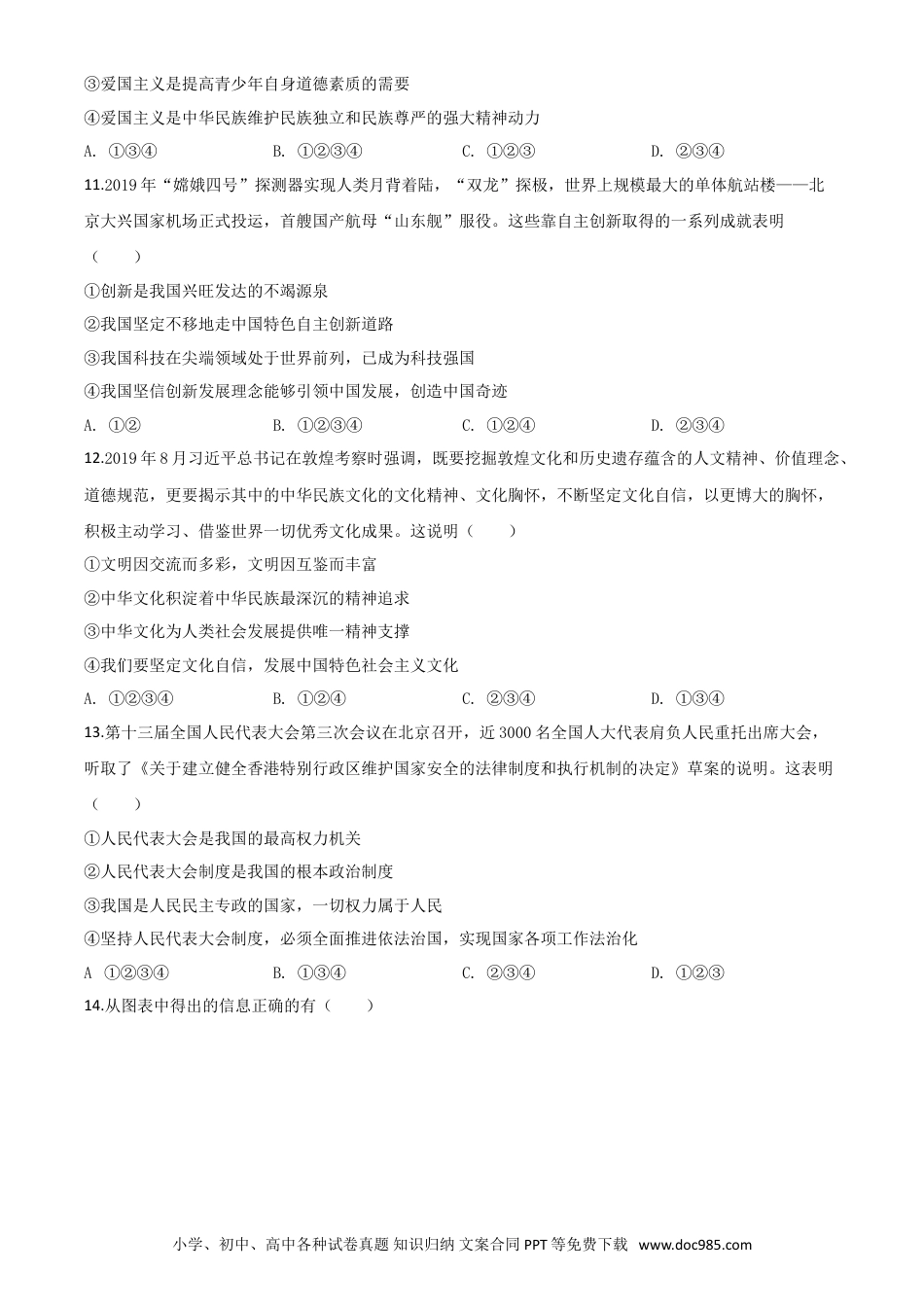 【中考历年真题】精品解析：四川省广安市2020年中考道德与法治试题（原卷版）.doc