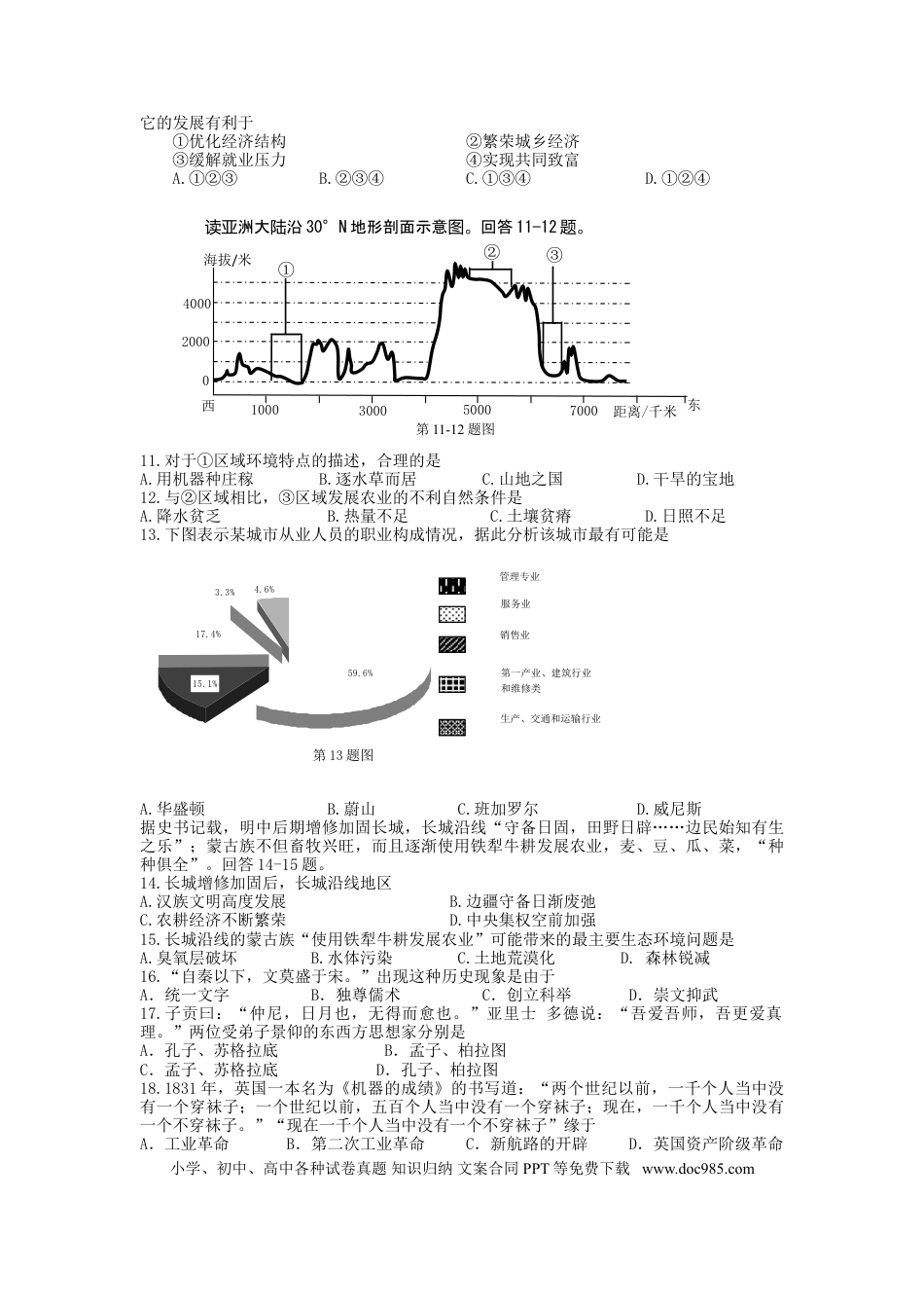 【中考历年真题】2015年台州市中考历史、社会政治试题及答案.doc