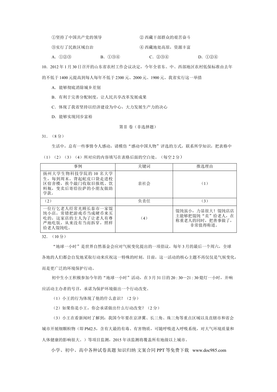 【中考历年真题】2012临沂市中考政治试题及答案.doc