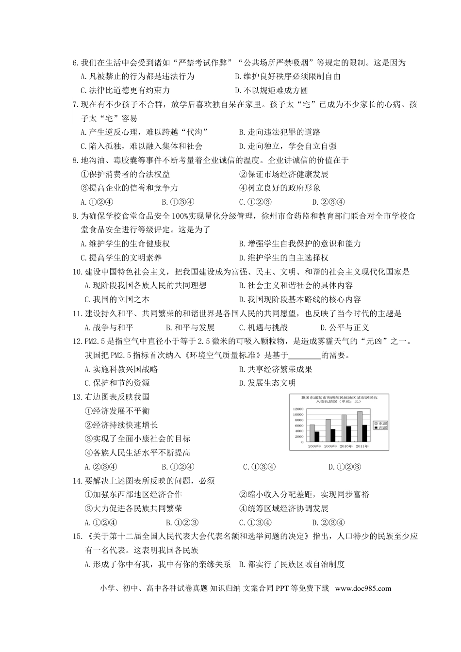 【中考历年真题】2012年江苏省徐州市中考道德与法治试卷（Word+答案）.doc