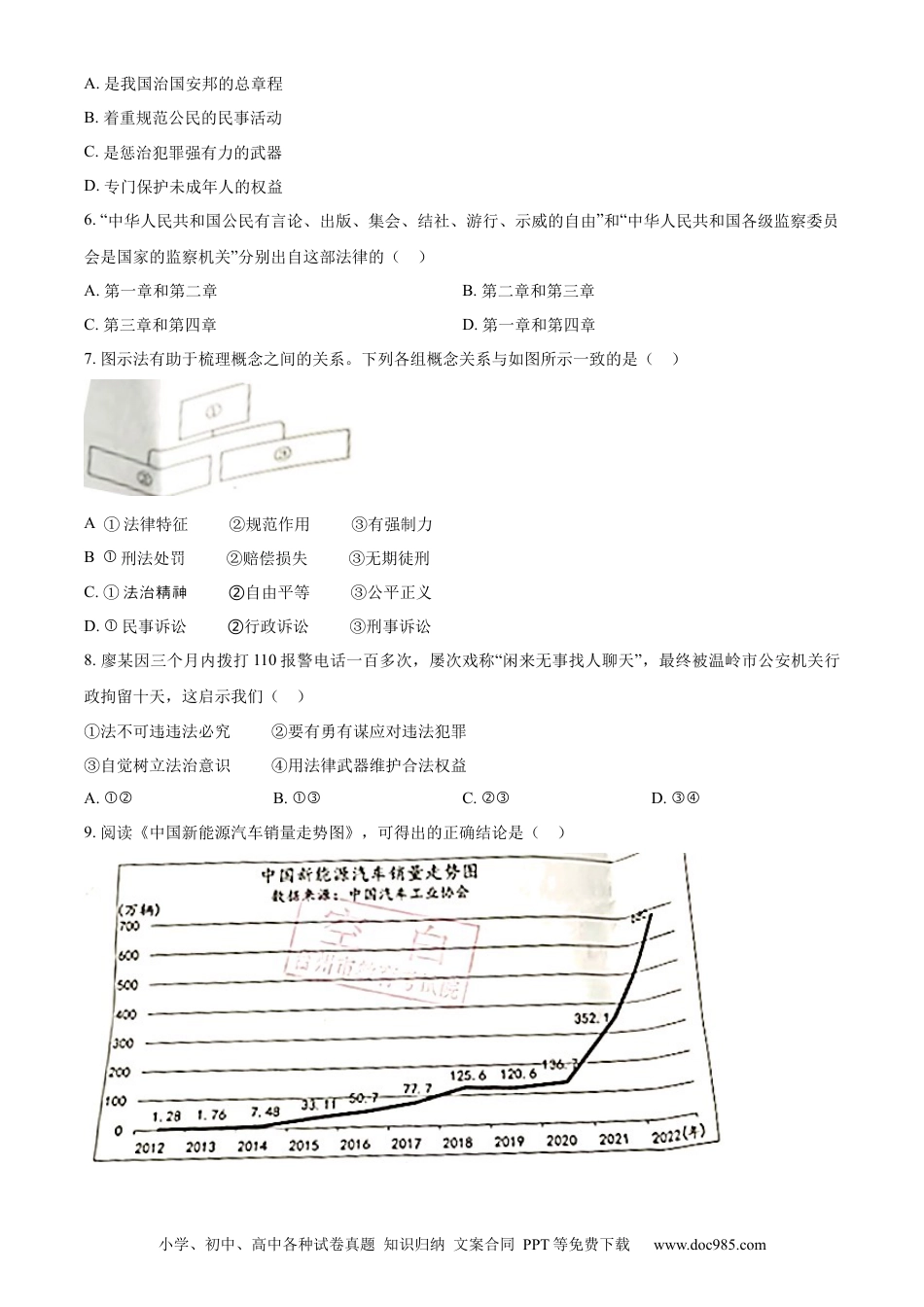 【中考历年真题】精品解析：2023年浙江省台州市中考道德与法治真题（原卷版）.docx